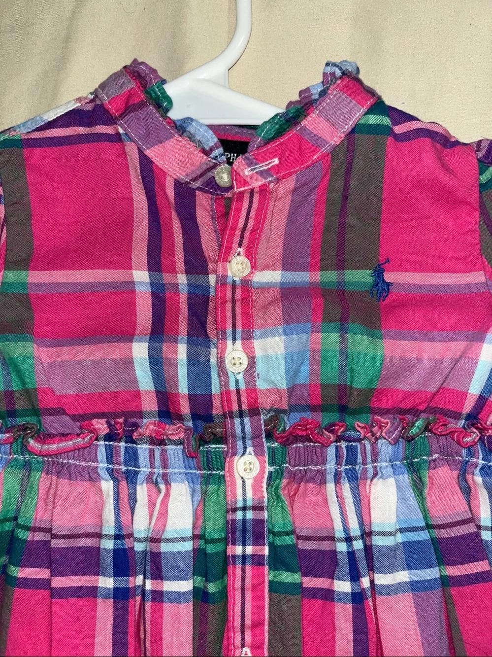 Ralph Lauren Hot Pink Plaid Button-Front Baby Dress 18m